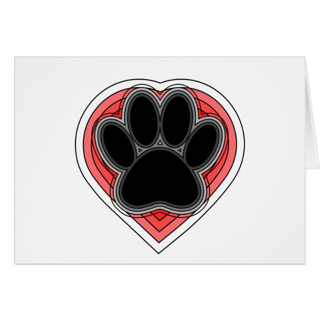 Dog Paw in rood hart met contouren (Voorkant Horizontaal)