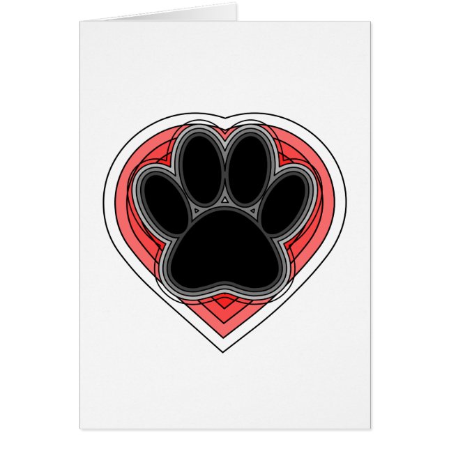 Dog Paw in rood hart met contouren (Voorkant)