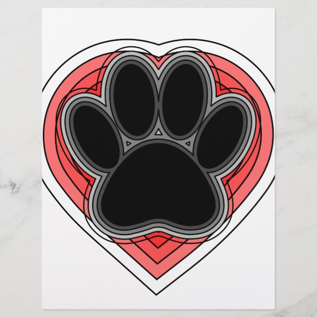 Dog Paw in rood hart met contouren (Voorkant)