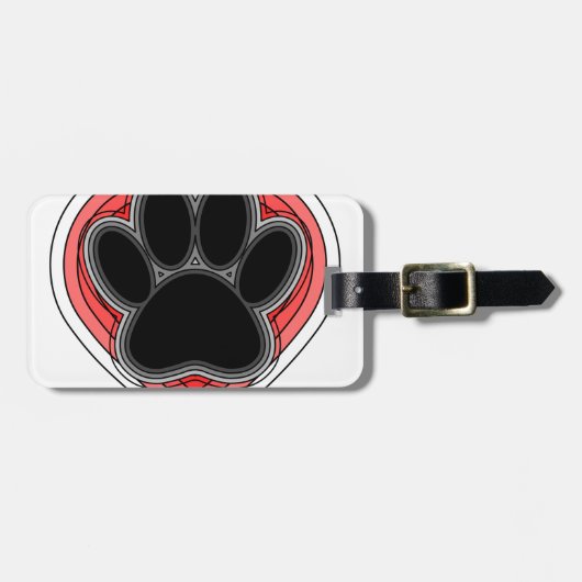 Dog Paw in rood hart met contouren Bagagelabel (Voorkant horizontaal)