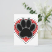 Dog Paw in rood hart met contouren Briefkaart (Staand voorkant)