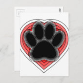 Dog Paw in rood hart met contouren Briefkaart (Voorkant / Achterkant)