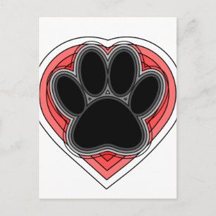 Dog Paw in rood hart met contouren Briefkaart
