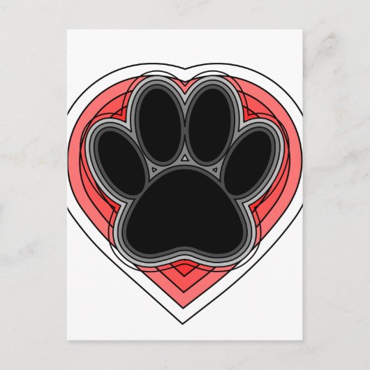 Dog Paw in rood hart met contouren Briefkaart (Voorkant)