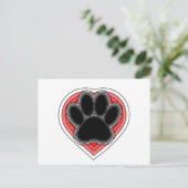 Dog Paw in rood hart met contouren Briefkaart (Staand voorkant)