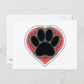 Dog Paw in rood hart met contouren Briefkaart (Voorkant / Achterkant)