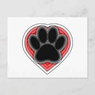 Dog Paw in rood hart met contouren Briefkaart