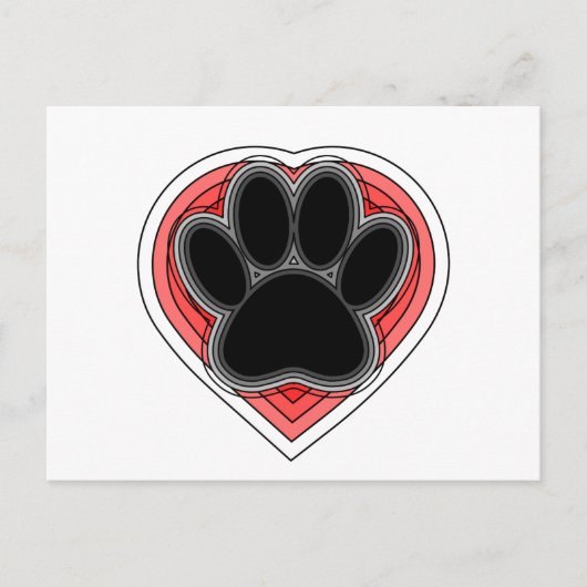 Dog Paw in rood hart met contouren Briefkaart (Voorkant)