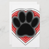 Dog Paw in rood hart met contouren Briefpapier (Voorkant / Achterkant)