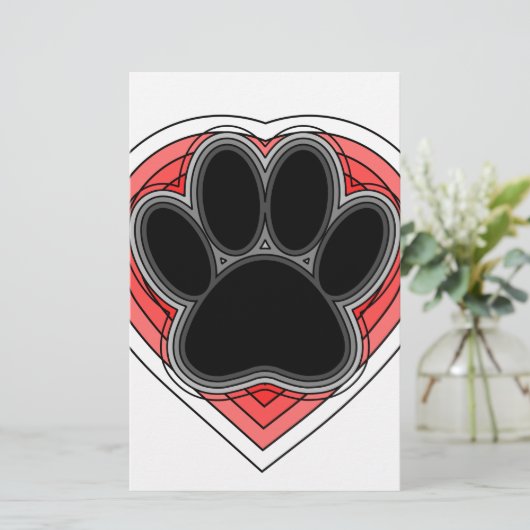 Dog Paw in rood hart met contouren Briefpapier (Staand voorkant)