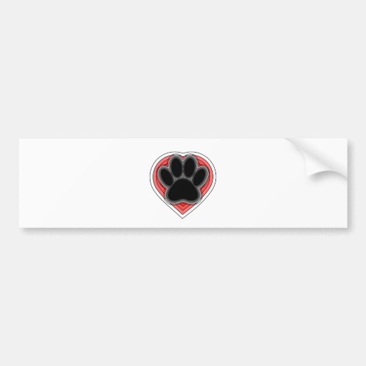 Dog Paw in rood hart met contouren Bumpersticker (Voorkant)
