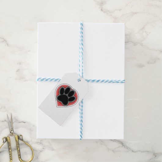 Dog Paw in rood hart met contouren Cadeaulabel (Met Touw)