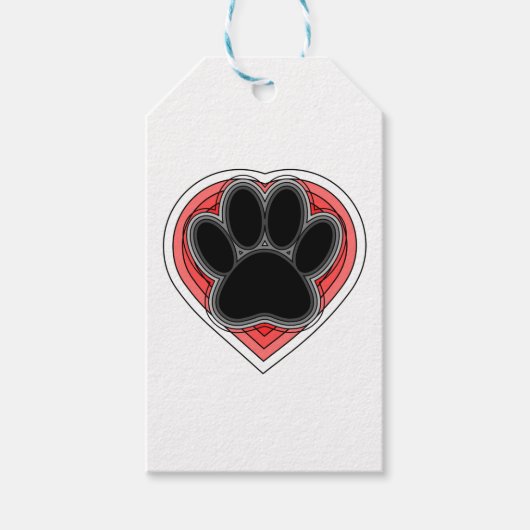 Dog Paw in rood hart met contouren Cadeaulabel (Voorkant)