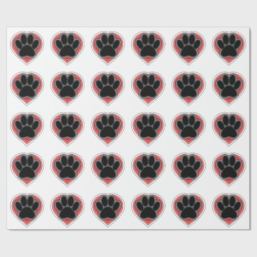 Dog Paw in rood hart met contouren Cadeaupapier (Vlak)