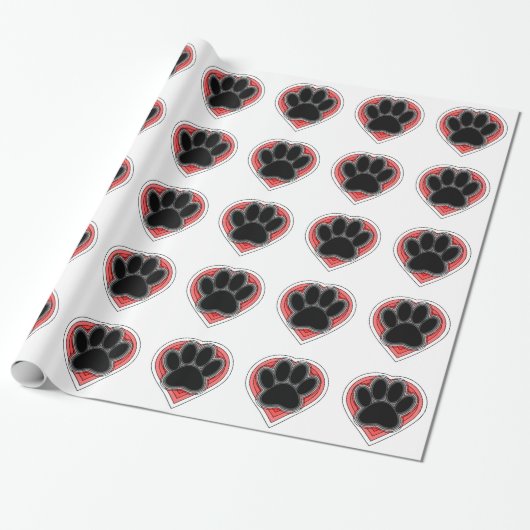 Dog Paw in rood hart met contouren Cadeaupapier (Uitgerold)