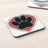 Dog Paw in rood hart met contouren Drankjes Onderzetter (Linkerzijde)