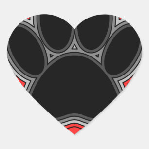 Dog Paw in rood hart met contouren Hart Sticker