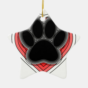 Dog Paw in rood hart met contouren Keramisch Ornament