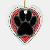 Dog Paw in rood hart met contouren Keramisch Ornament (Rechts)