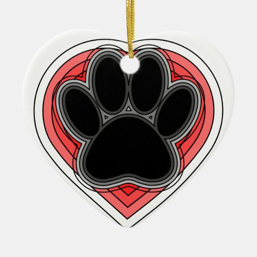 Dog Paw in rood hart met contouren Keramisch Ornament (Voorkant)