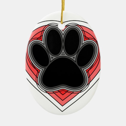 Dog Paw in rood hart met contouren Keramisch Ornament (Voorkant)