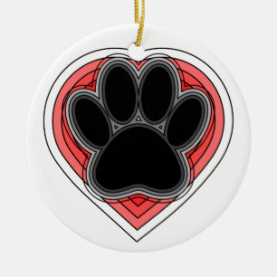 Dog Paw in rood hart met contouren Keramisch Ornament
