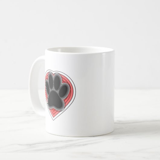 Dog Paw in rood hart met contouren Koffiemok (Voorkant links)