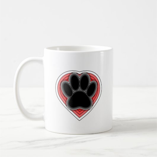 Dog Paw in rood hart met contouren Koffiemok (Links)