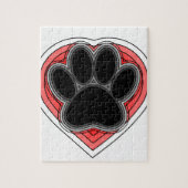 Dog Paw in rood hart met contouren Legpuzzel (Verticaal)