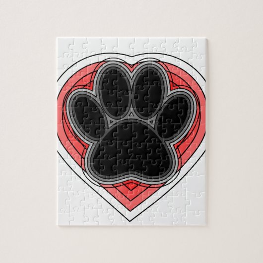 Dog Paw in rood hart met contouren Legpuzzel (Verticaal)