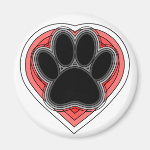 Dog Paw in rood hart met contouren Magneet