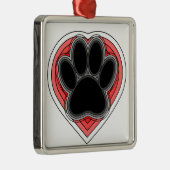 Dog Paw in rood hart met contouren Metalen Ornament (Rechts)