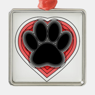 Dog Paw in rood hart met contouren Metalen Ornament