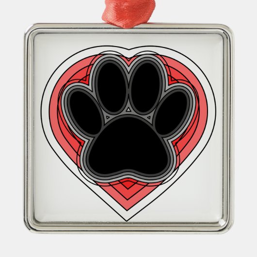 Dog Paw in rood hart met contouren Metalen Ornament (Voorkant)