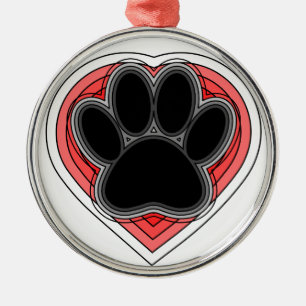 Dog Paw in rood hart met contouren Metalen Ornament