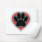 Dog Paw in rood hart met contouren Muismat (Met muis)