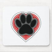Dog Paw in rood hart met contouren Muismat (Voorkant)