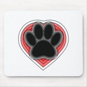 Dog Paw in rood hart met contouren Muismat