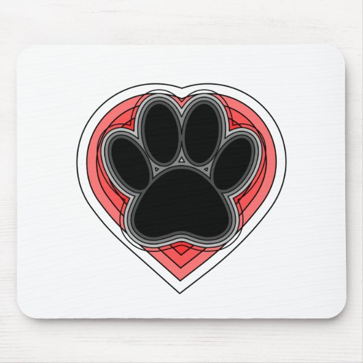 Dog Paw in rood hart met contouren Muismat (Voorkant)