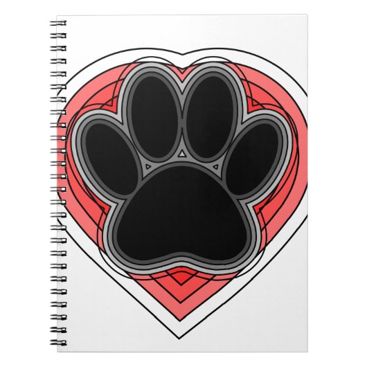 Dog Paw in rood hart met contouren Notitieboek (Voorkant)