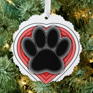 Dog Paw in rood hart met contouren Ornament Kaart