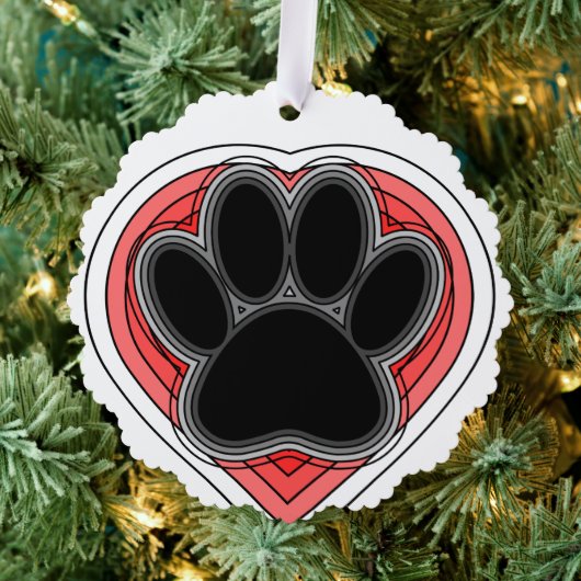 Dog Paw in rood hart met contouren Ornament Kaart (Insitu (Drie))