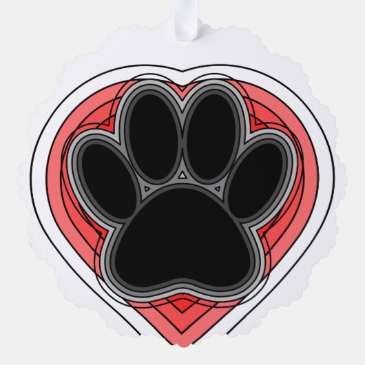 Dog Paw in rood hart met contouren Ornament Kaart (Achterkant)