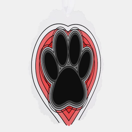 Dog Paw in rood hart met contouren Ornament Kaart (Rechts)