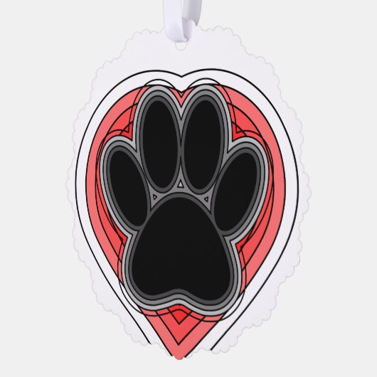 Dog Paw in rood hart met contouren Ornament Kaart (Links)