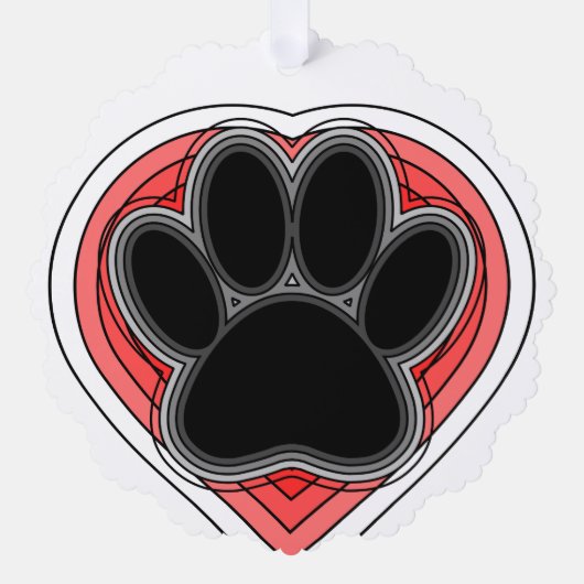Dog Paw in rood hart met contouren Ornament Kaart (Voorkant)