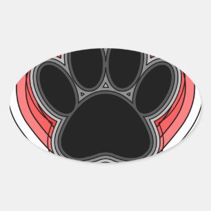 Dog Paw in rood hart met contouren Ovale Sticker