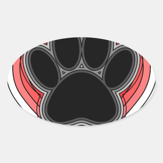 Dog Paw in rood hart met contouren Ovale Sticker (Voorkant)