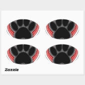 Dog Paw in rood hart met contouren Ovale Sticker (Vel)