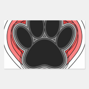 Dog Paw in rood hart met contouren Rechthoekige Sticker